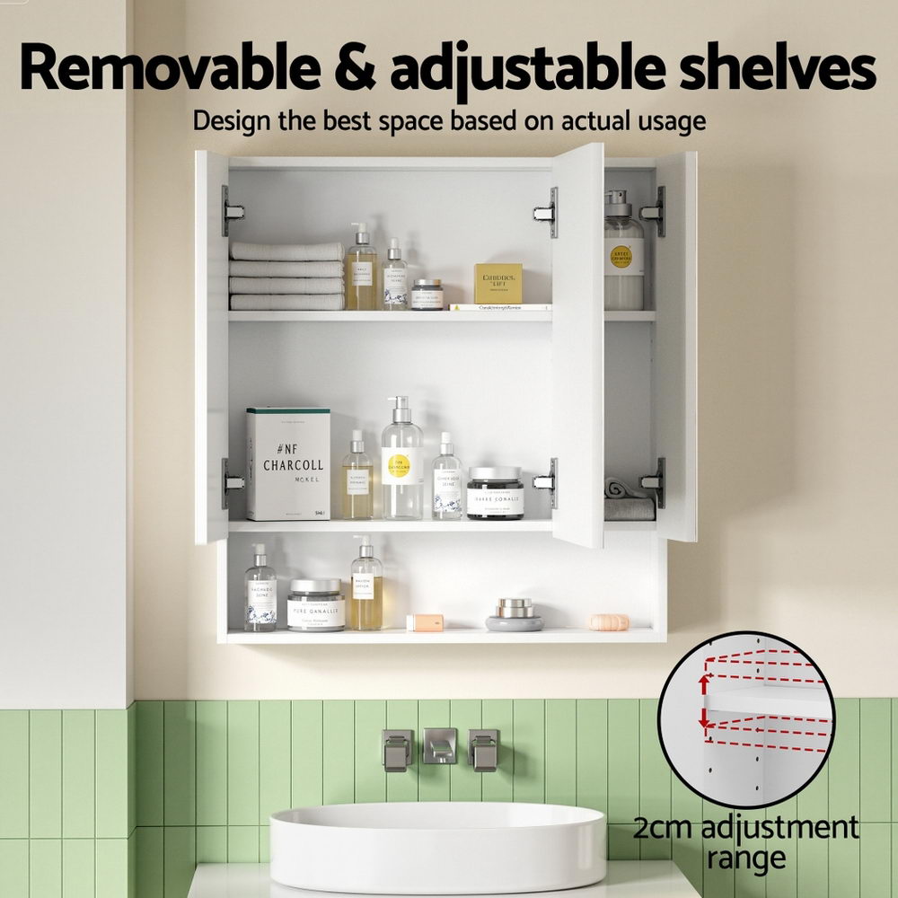 Cefito Bathroom Mirror Cabinet Medicine Adjustable Shelves Wall Hung 700x750mm White Awezingly