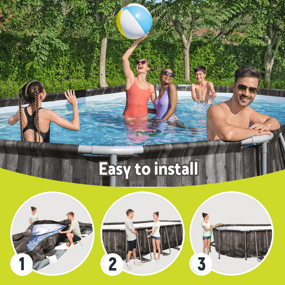 Bestway Swimming Pool Steel Frame Pool Set 6.1x3.66m w/ Filter Pump Ladder Cover Awezingly