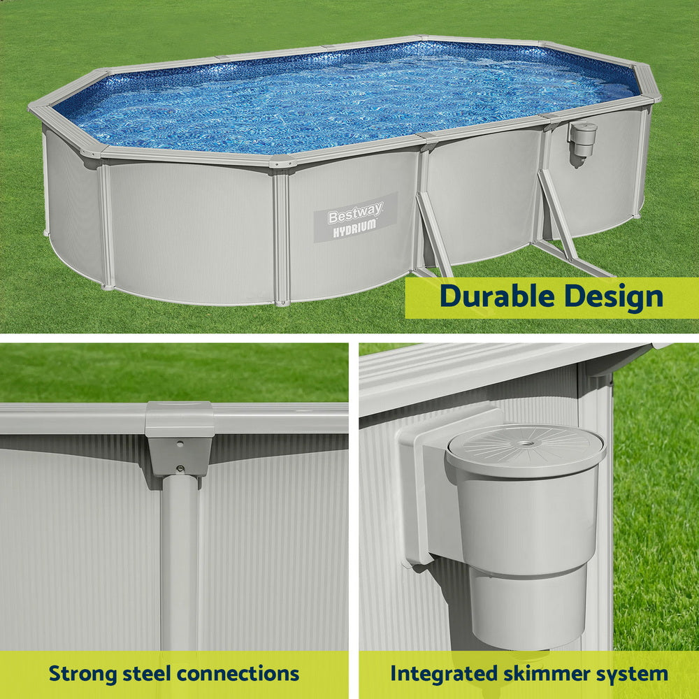 Bestway Swimming Pool 610 x 366cm Steel Frame Round Pool Set w/ Filter Ladder Awezingly