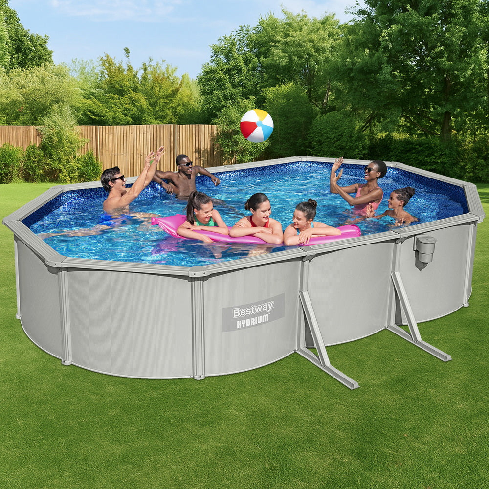Bestway Swimming Pool 610 x 366cm Steel Frame Round Pool Set w/ Filter Ladder Awezingly