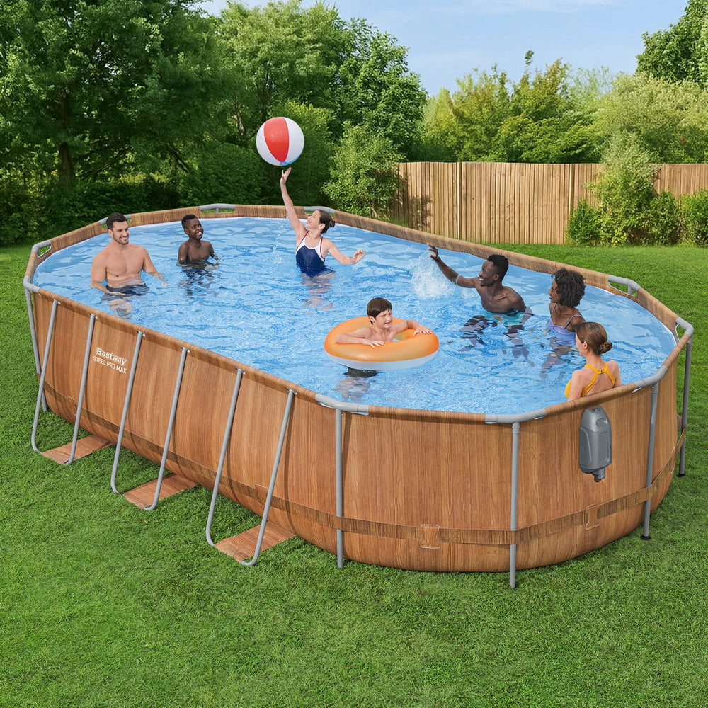 Bestway Swimming Pool Steel Frame Luxury Pool & SPA Massage Set 6.1x3.66x1.22m Awezingly
