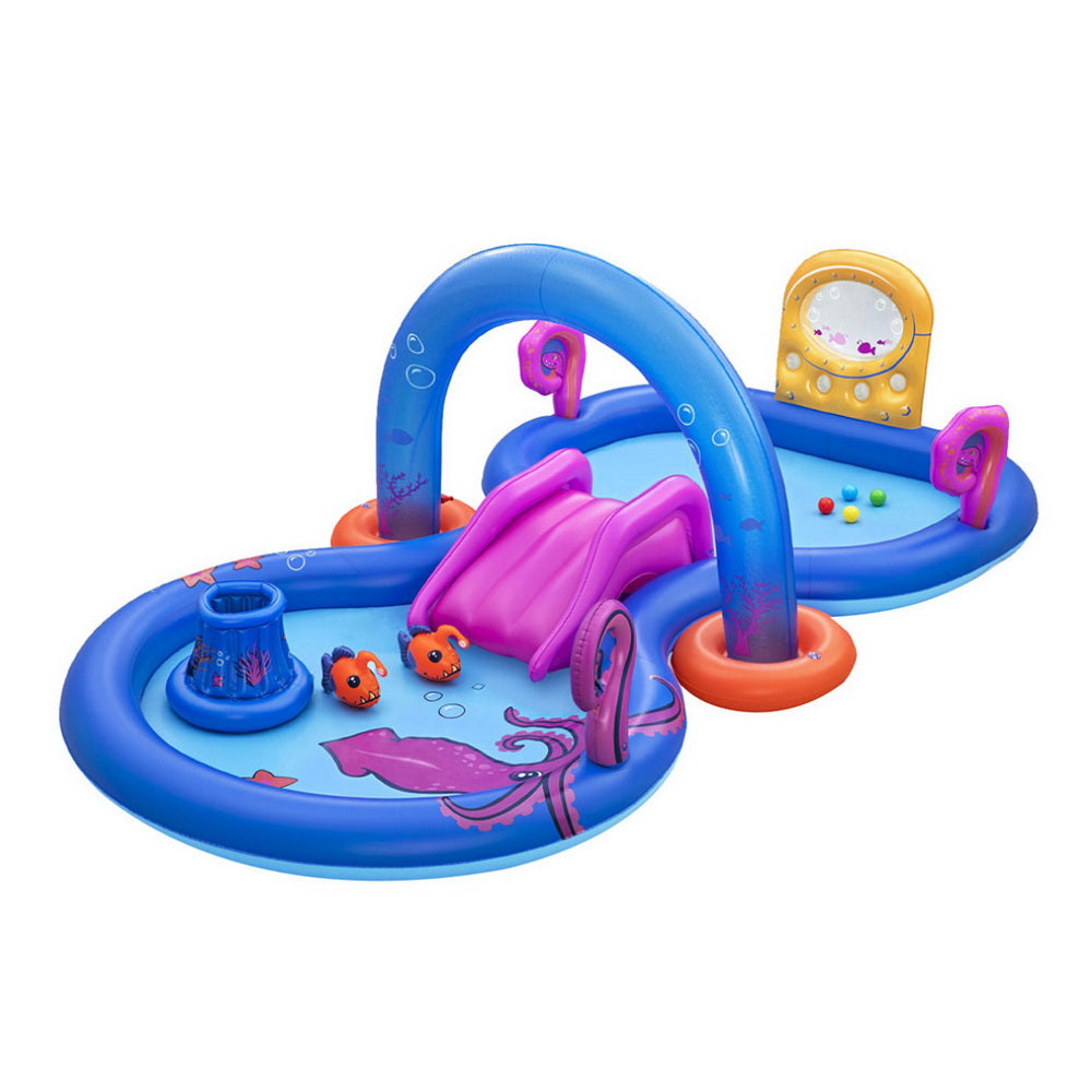 Bestway Kids Inflatable Play Splash Pool with Slide Ball Tossing Toys Coral Basket Awezingly