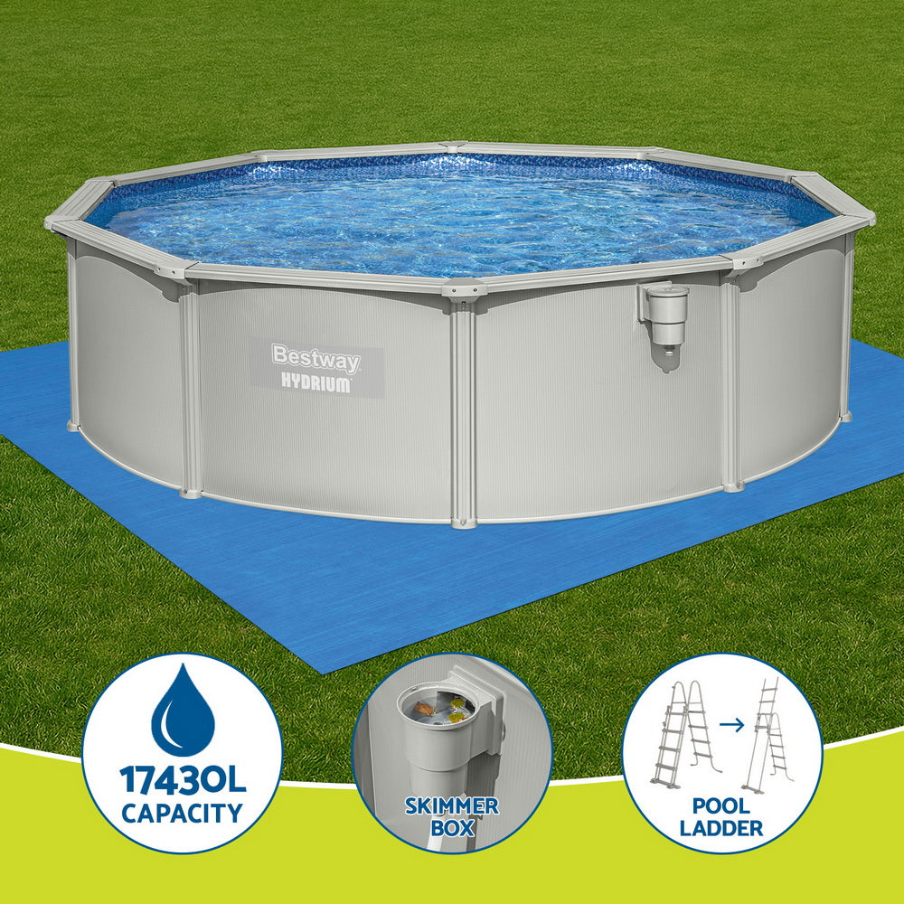 Bestway Swimming Pool Steel Frame Round Pool Set 457cm w/ Filter Ladder 17430L Awezingly