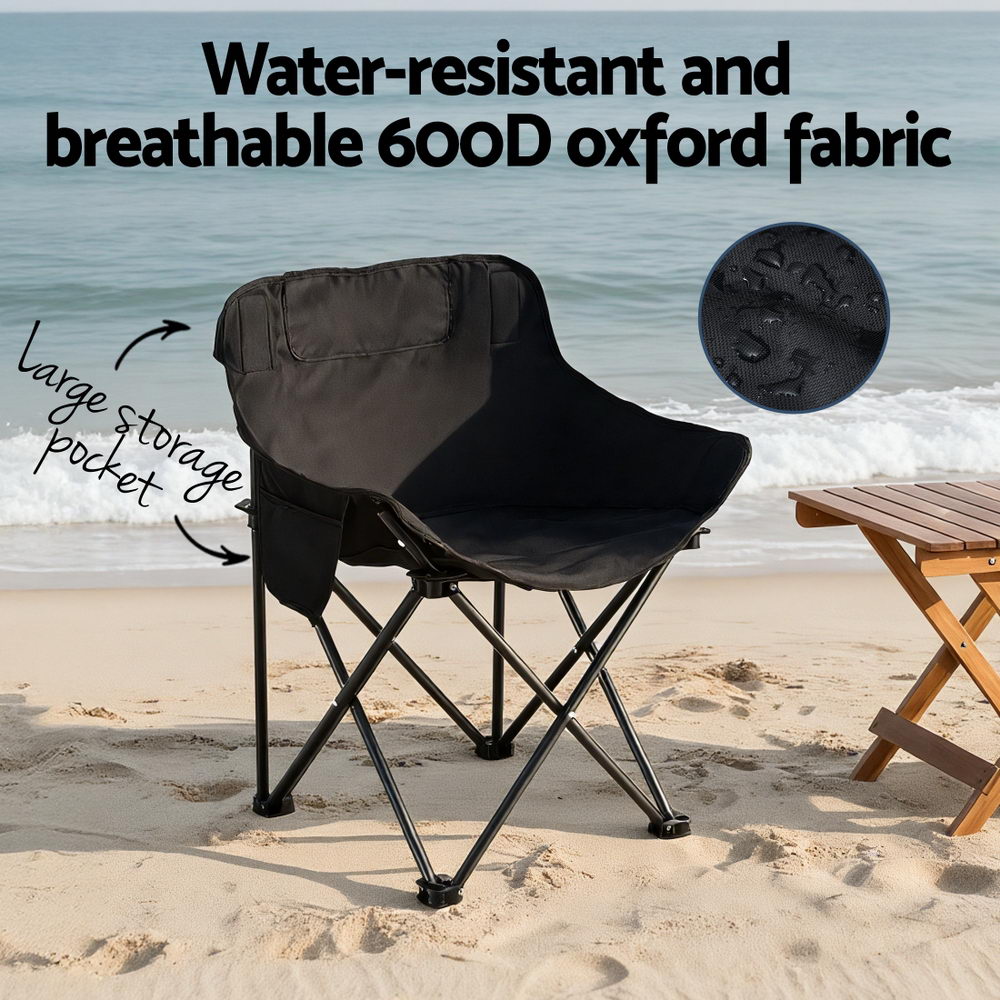 Weisshorn Folding Camping Moon Chair Portable Seat Weight Capacity 120KG Black Awezingly
