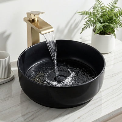 Cefito Bathroom Basin Ceramic Vanity Sink Vessel Bowl Wash Matte Black Round Countertop