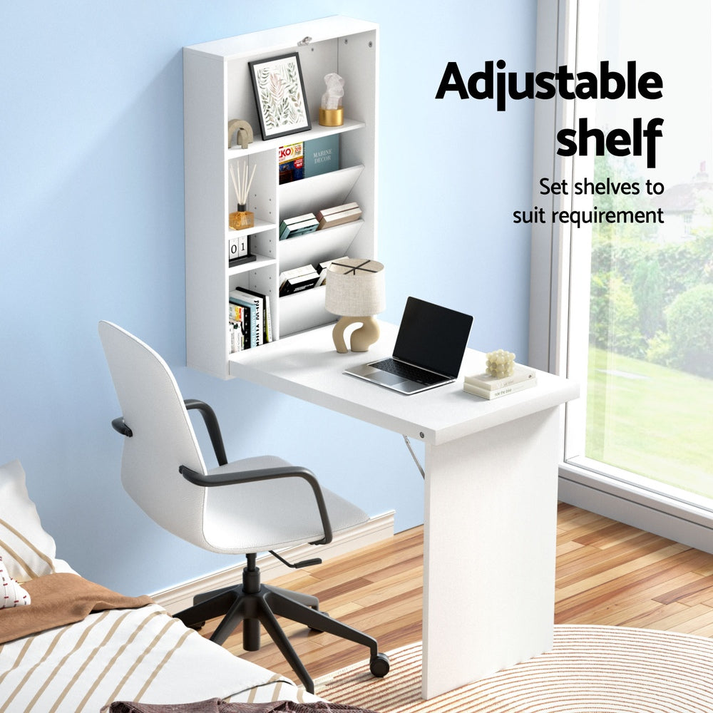Artiss Foldable Desk with Bookshelf - White Artiss