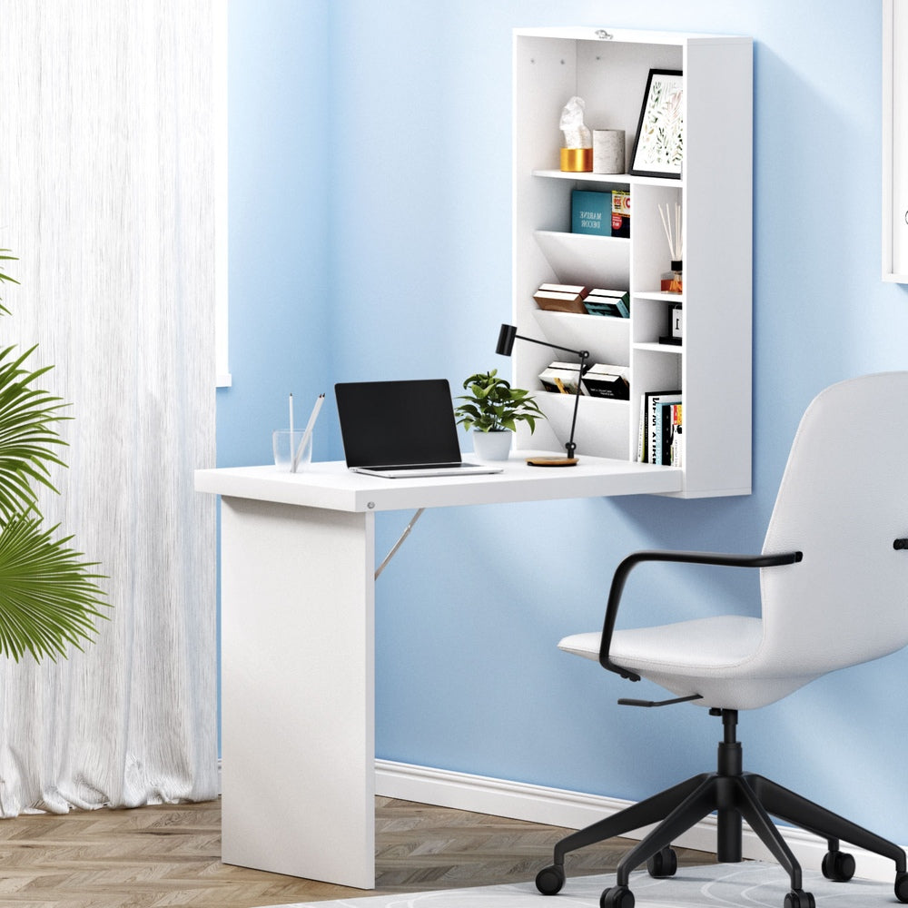 Artiss Foldable Desk with Bookshelf - White Artiss