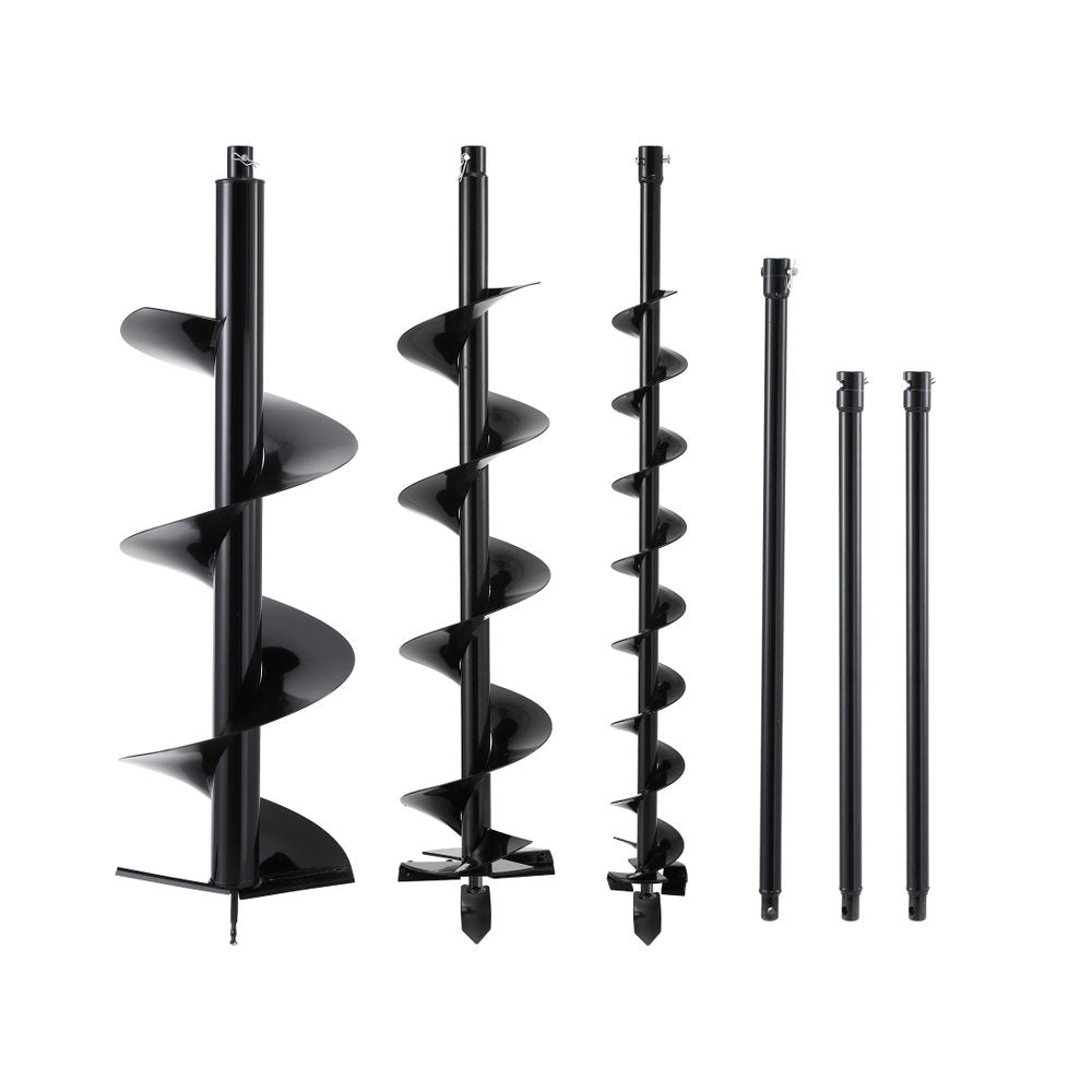 Giantz Post Hole Digger Auger Drill Bit Set 100mm 200mm 300mm Carbon Steel Black Awezingly