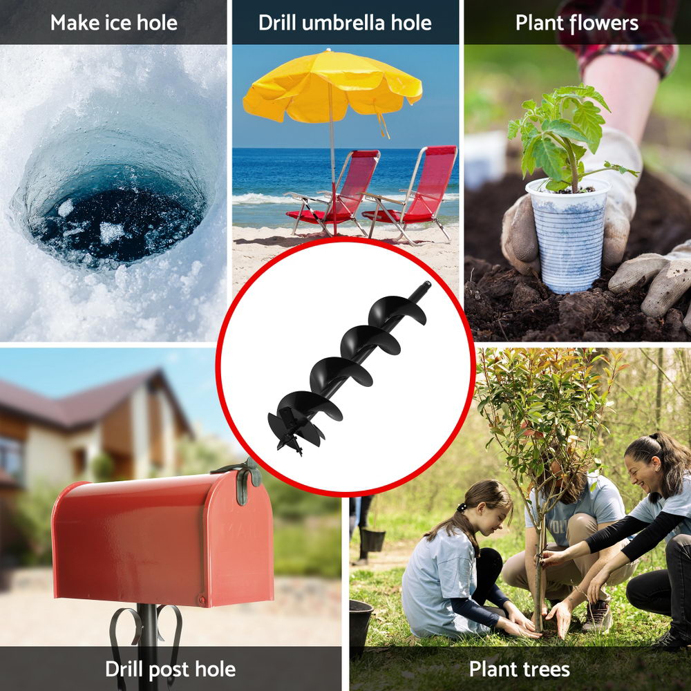Giantz Post Hole Digger Auger Drill Bit Set 100mm 200mm 300mm Carbon Steel Black Awezingly