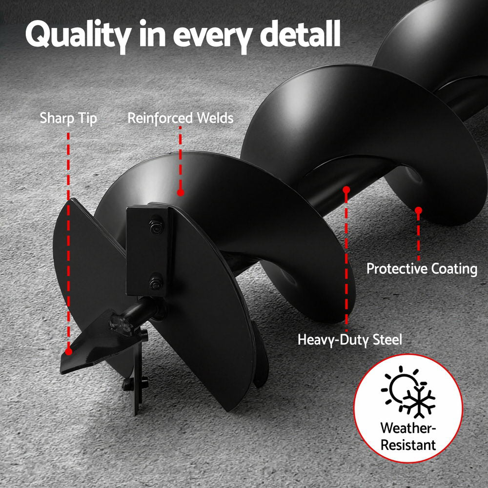 Giantz Post Hole Digger Auger Drill Bit Set 100mm 200mm 300mm Carbon Steel Black Awezingly