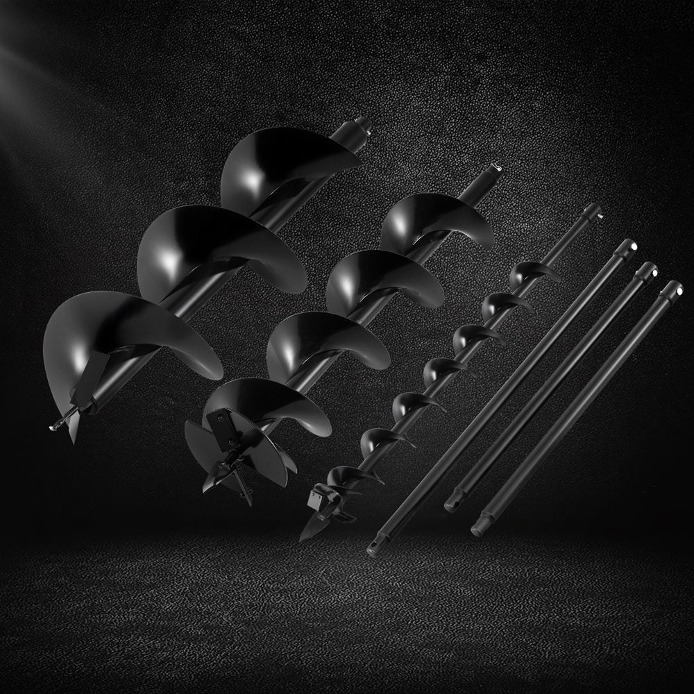Giantz Post Hole Digger Auger Drill Bit Set 100mm 200mm 300mm Carbon Steel Black Awezingly
