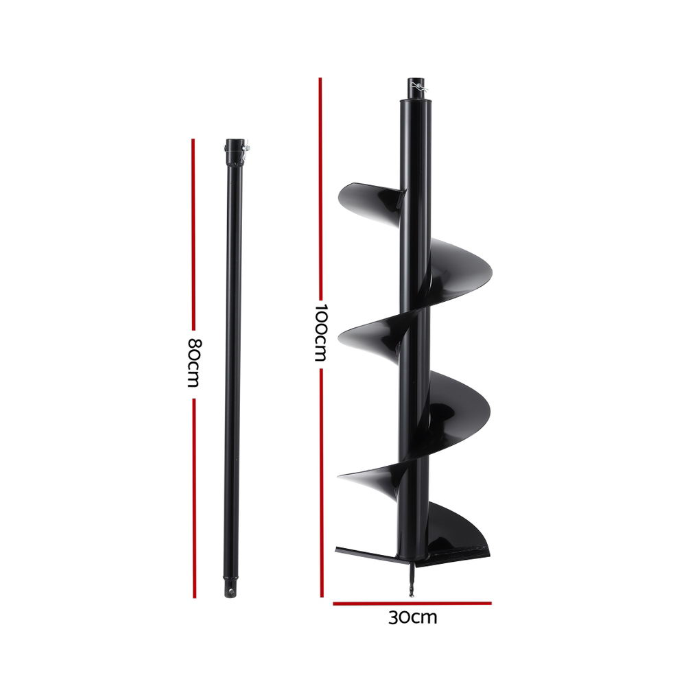 GIANTZ Post Hole Digger Auger Drill Bit 300mm with 80cm Extension Shaft Black Awezingly