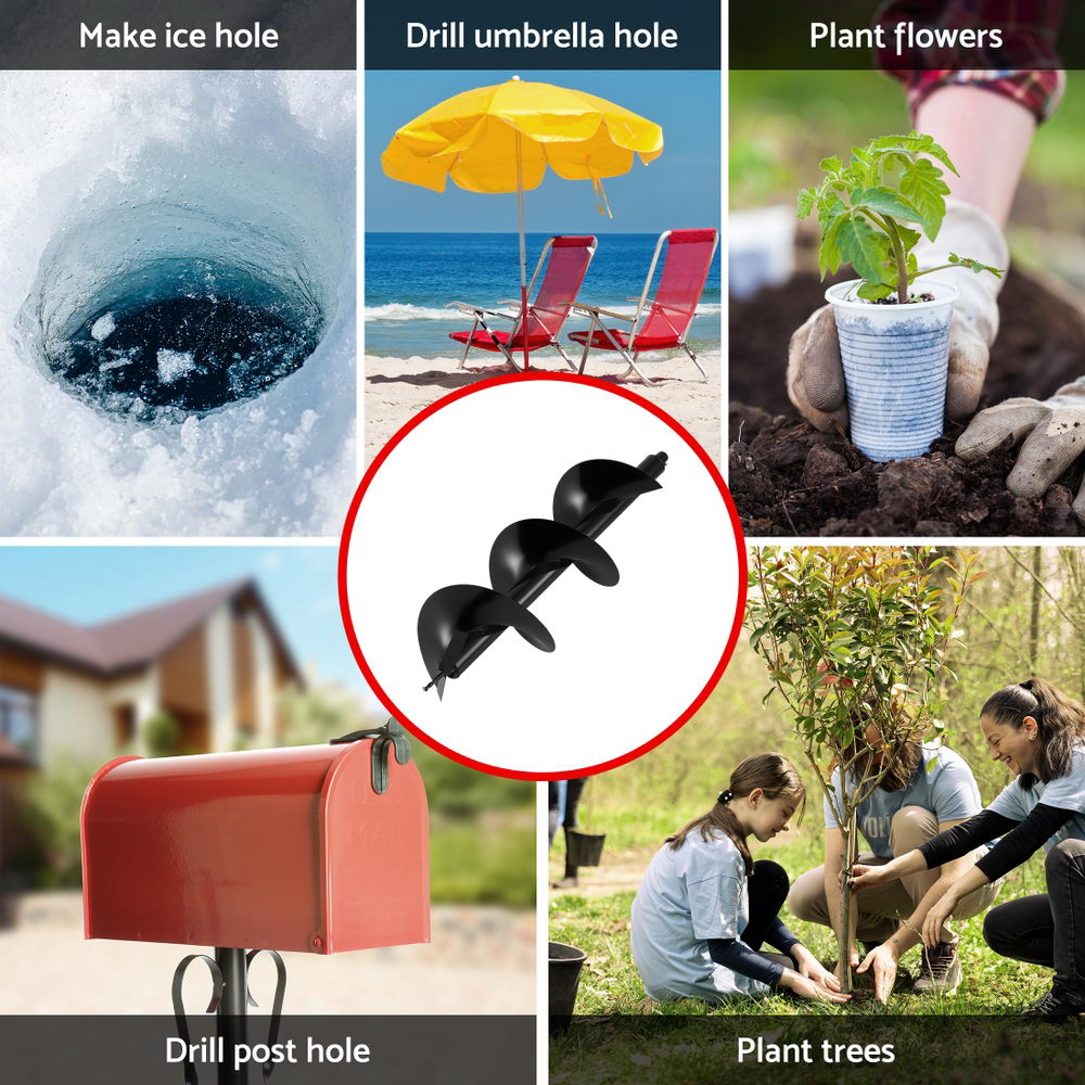 GIANTZ Post Hole Digger Auger Drill Bit 300mm with 80cm Extension Shaft Black Awezingly