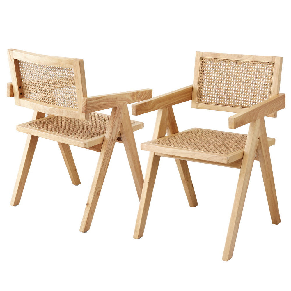 Artiss 2x Dining Chairs Wooden Rattan Seat Rubber Wood Frame Awezingly