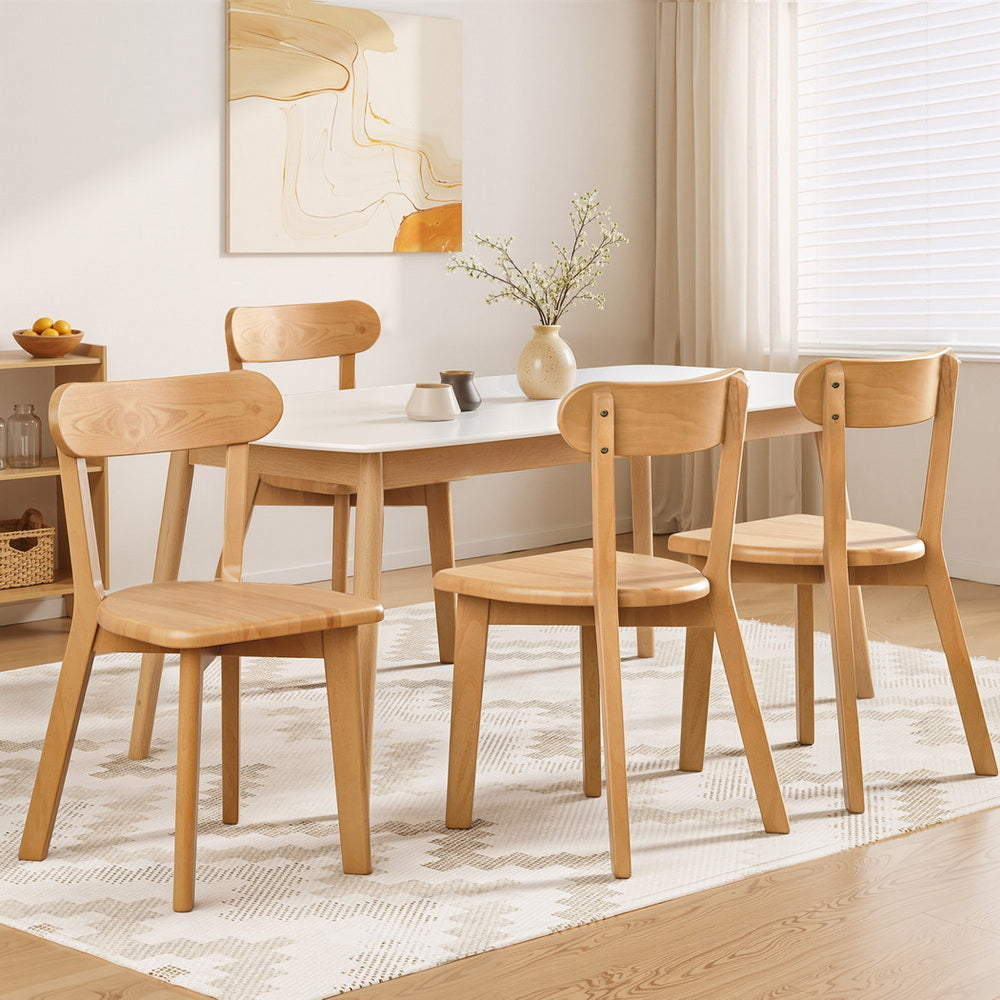 Artiss 4x Dining Chairs Wooden Kitchen Accent Chair Cafe Lounge Rubber Wood Awezingly