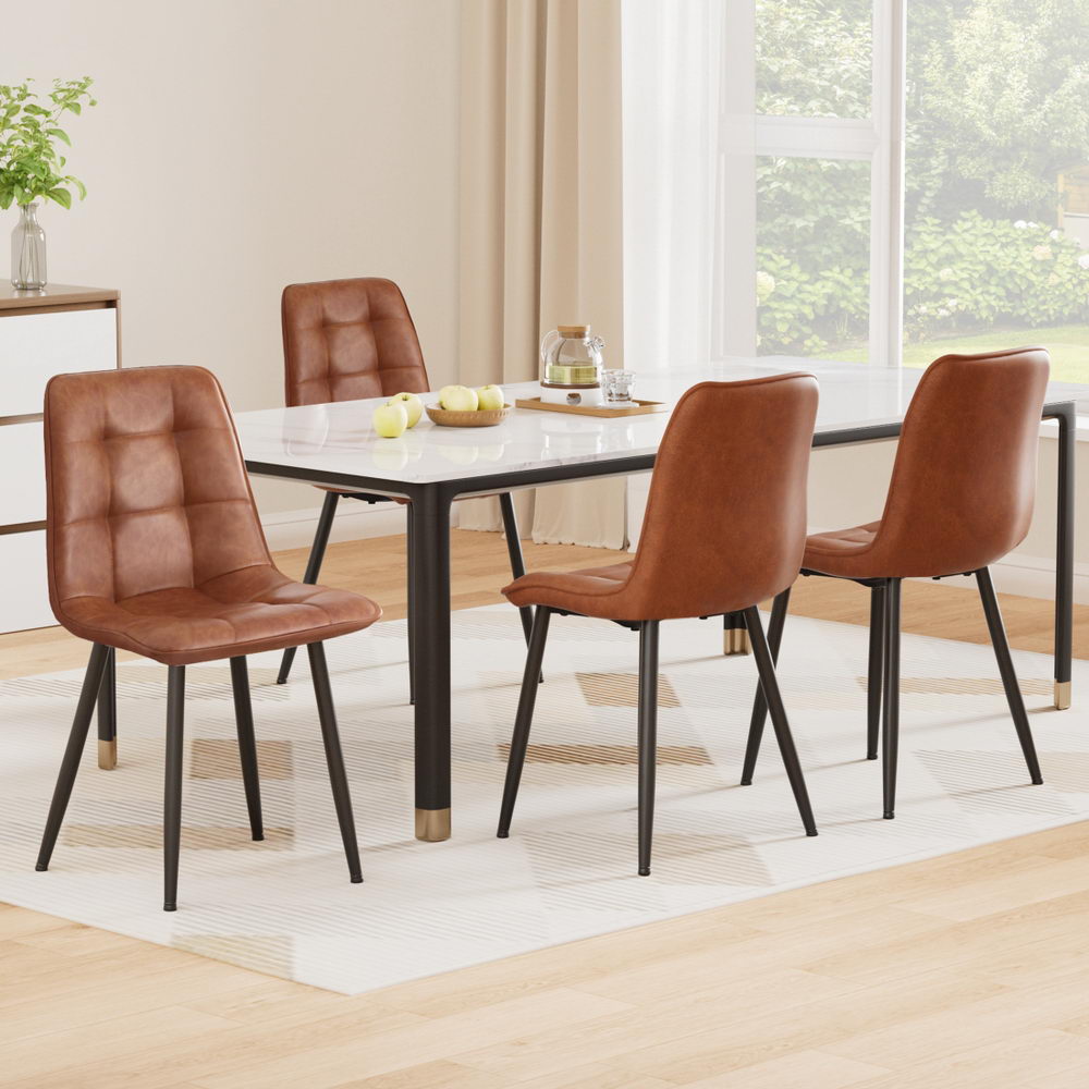 Artiss 4x Dining Chairs Retro PU Leather Kitchen Lounge Cafe Accent Chair Brown Awezingly