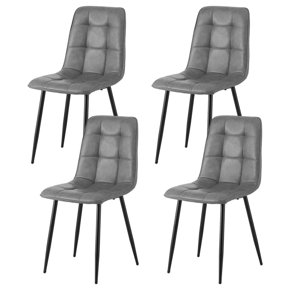Artiss 4x Dining Chairs Retro PU Leather Kitchen Lounge Cafe Accent Chair Grey Awezingly