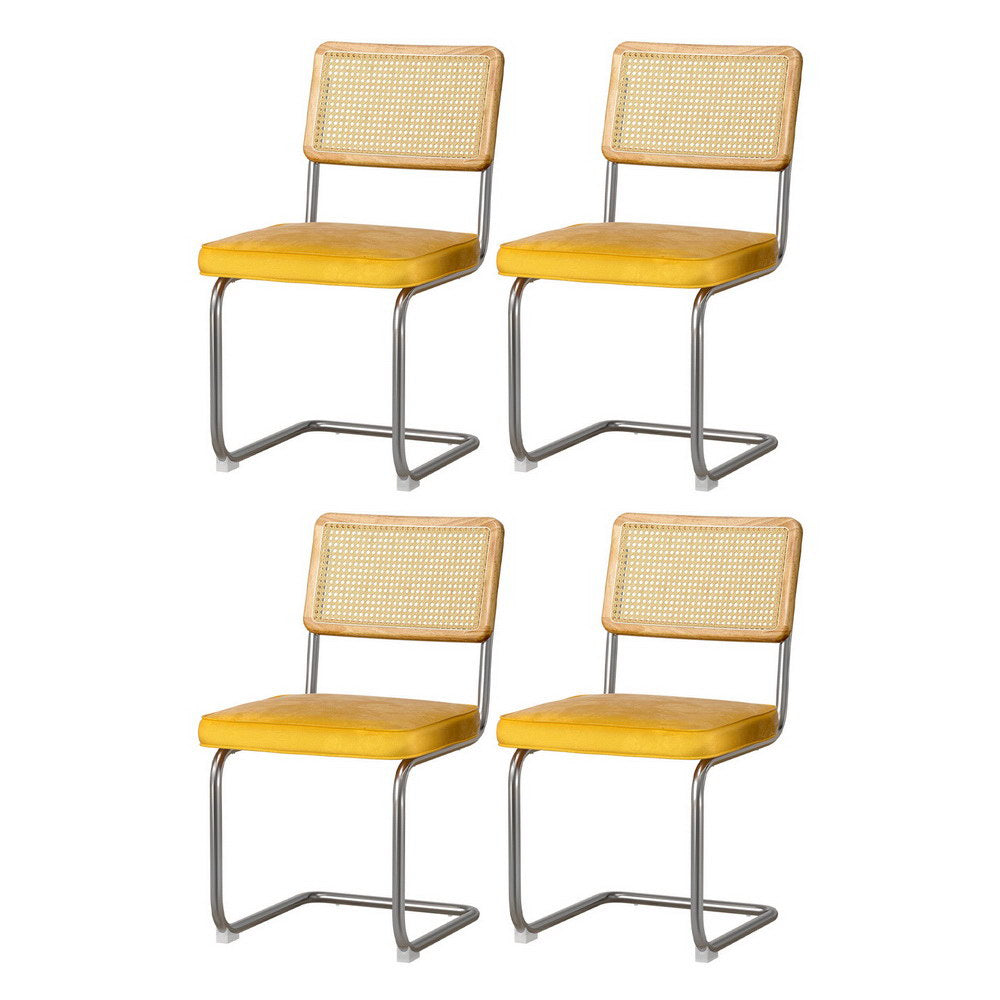 Artiss Dining Chairs Set of 4 Velvet Rattan Cantilever Yellow Artiss