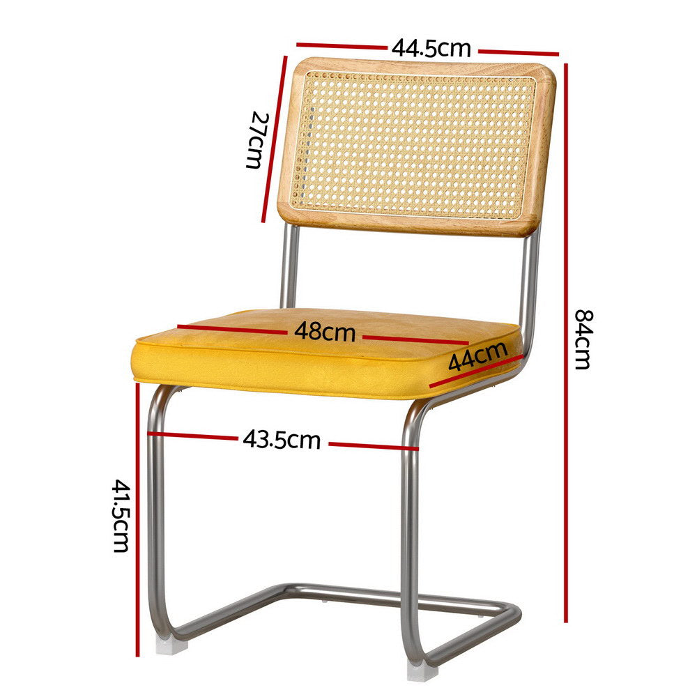 Artiss Dining Chairs Set of 4 Velvet Rattan Cantilever Yellow Artiss