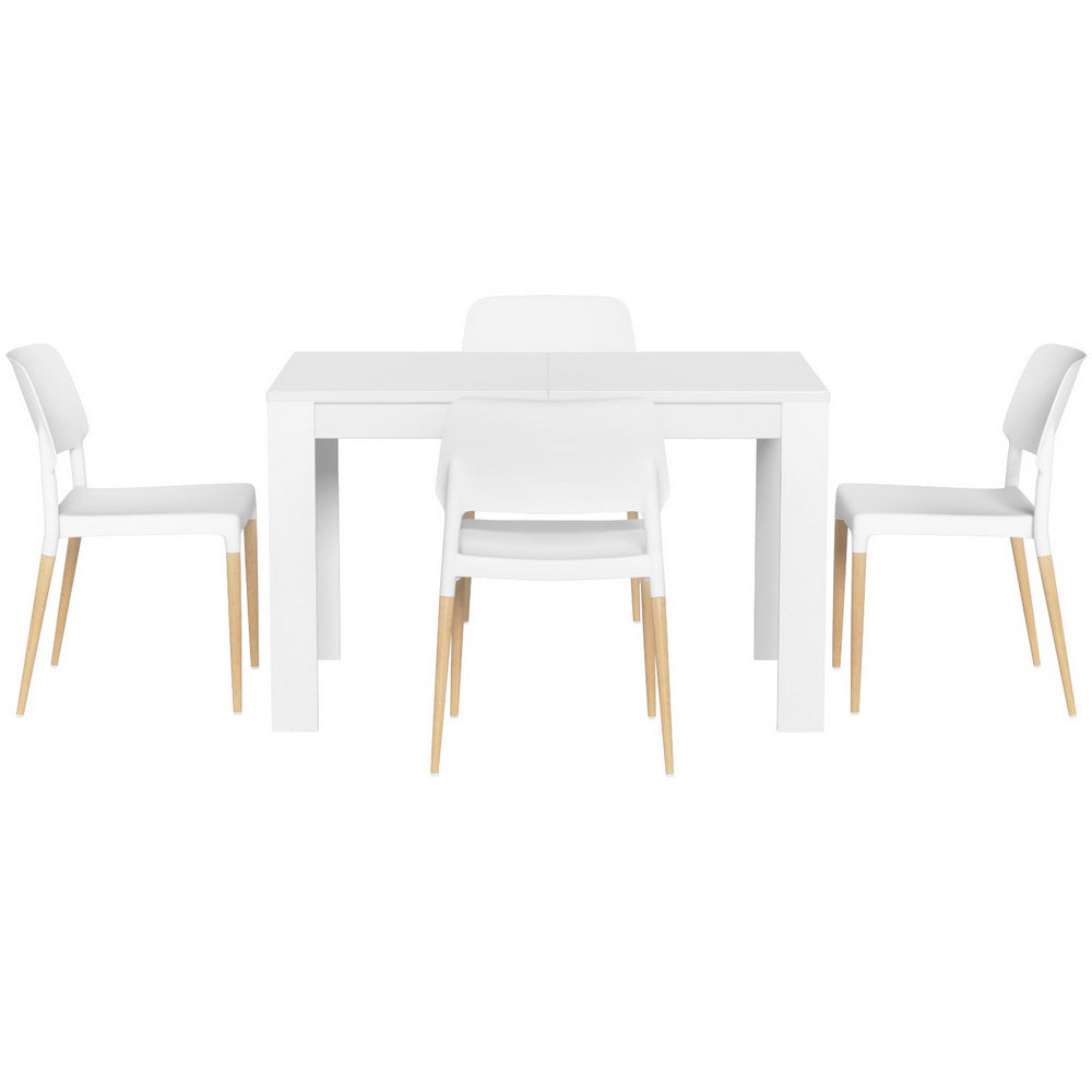 1 Artiss Dining Table and 4 Chairs Set White Wood Artiss