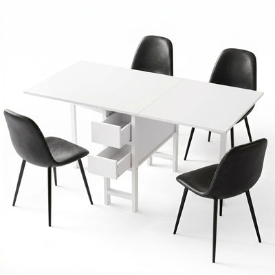 Artiss Dining Table and Chairs Set 5pcs Foldable with 2 Drawers Black and White