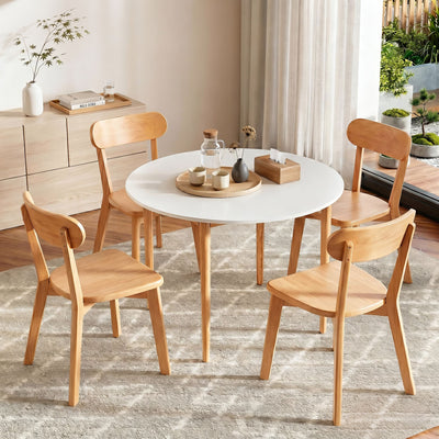 Artiss Round Dining Table and Chairs Set 5 PCS, 108cm Compact Kitchen Table Set with Solid Pine Wood Legs & 4 Ergonomic Rubber Wood Chairs,White Timber Dining Set