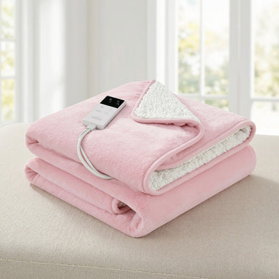 Giselle Electric Throw Rug Dual Side Fleece Flannel Heated Blanket Pink