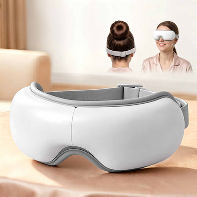 Livemor Eye Massager with Heat & Vibration | 180° Foldable Electric Eye Heat Mask with Bluetooth Music for Fatigue Relief | Rechargeable 3D Wrap-Around Temple Massager, White