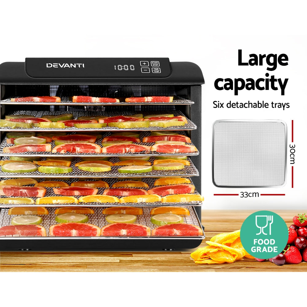 Devanti 6 Tray Food Dehydrators Commercial Beef Jerky Maker Fruit Dryer Black Devanti