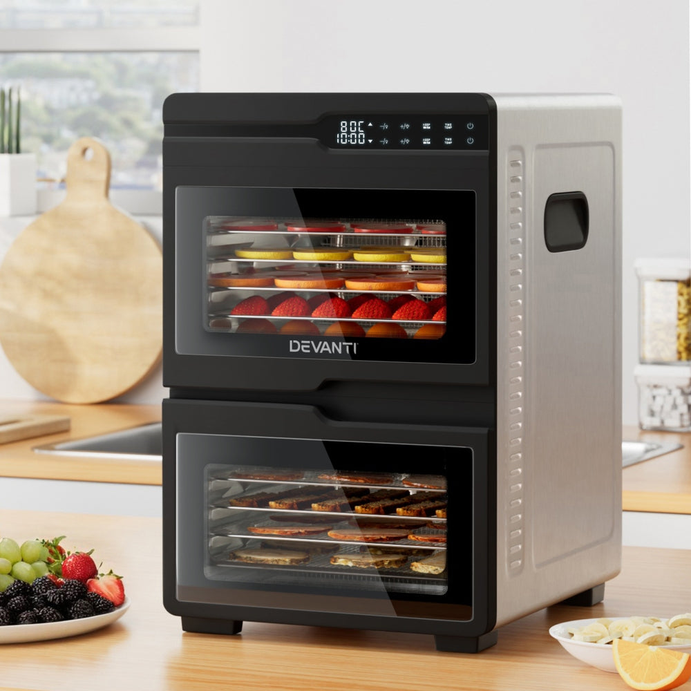 Devanti 12 Trays Food Dehydrator Dual-Zone Stainless Steel Fruit Jerky Dryer Devanti