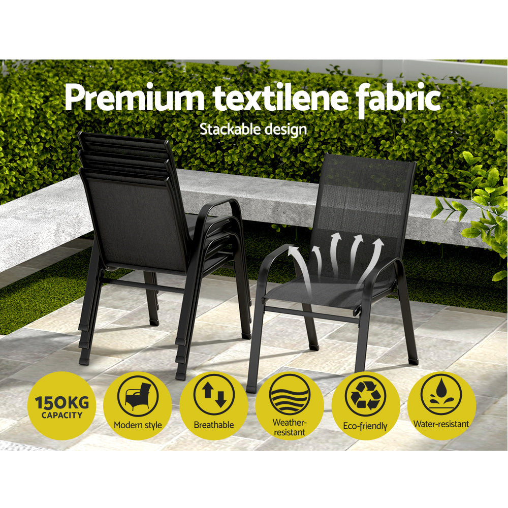 Gardeon 6PC Outdoor Dining Chairs Stackable Lounge Chair Patio Furniture Black Awezingly