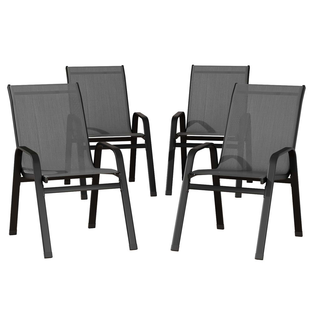 Gardeon 4PC Outdoor Dining Chairs Stackable Lounge Chair Patio Furniture Grey Awezingly