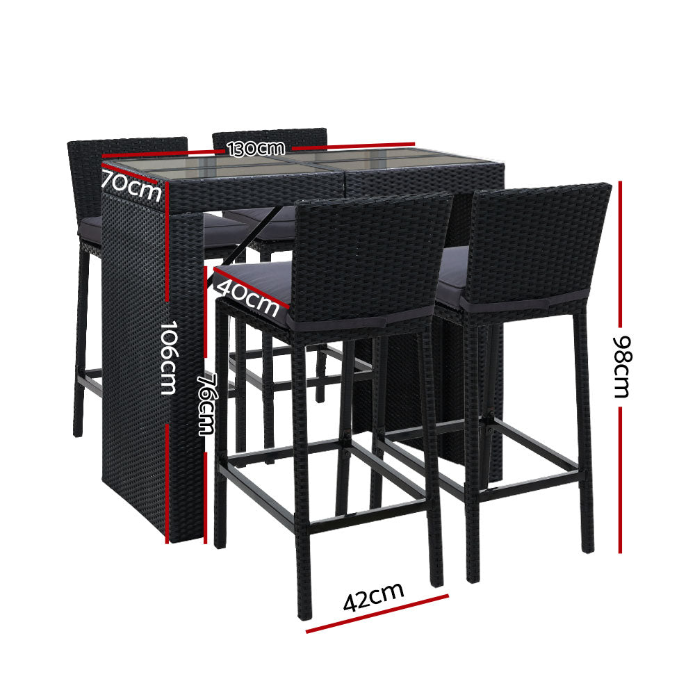 Gardeon Outdoor Bar Set Table Chairs Stools Rattan Patio Furniture 4 Seaters Gardeon