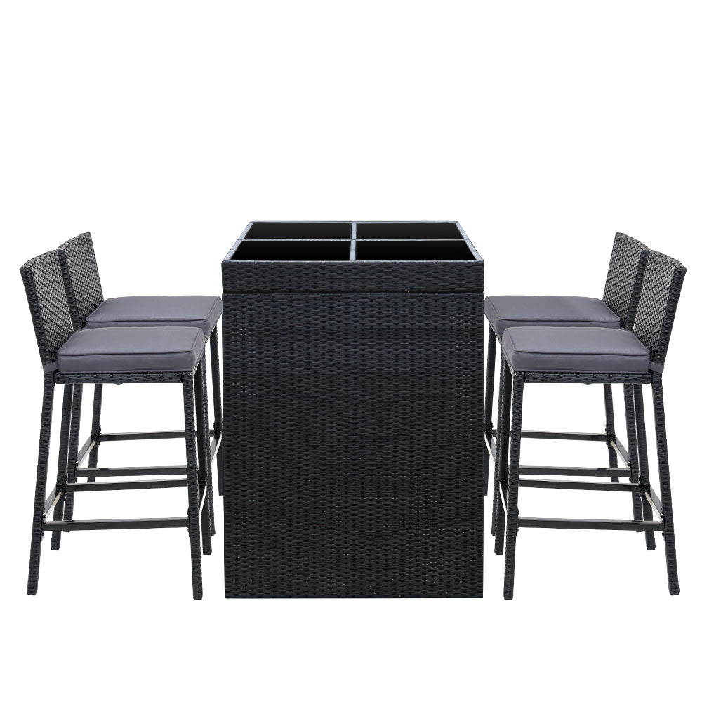 Gardeon Outdoor Bar Set Table Chairs Stools Rattan Patio Furniture 4 Seaters Gardeon