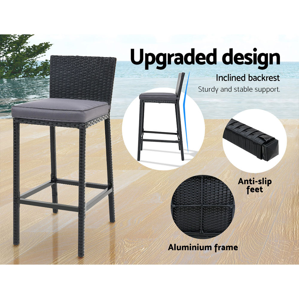 Gardeon Outdoor Bar Set Table Chairs Stools Rattan Patio Furniture 4 Seaters Gardeon