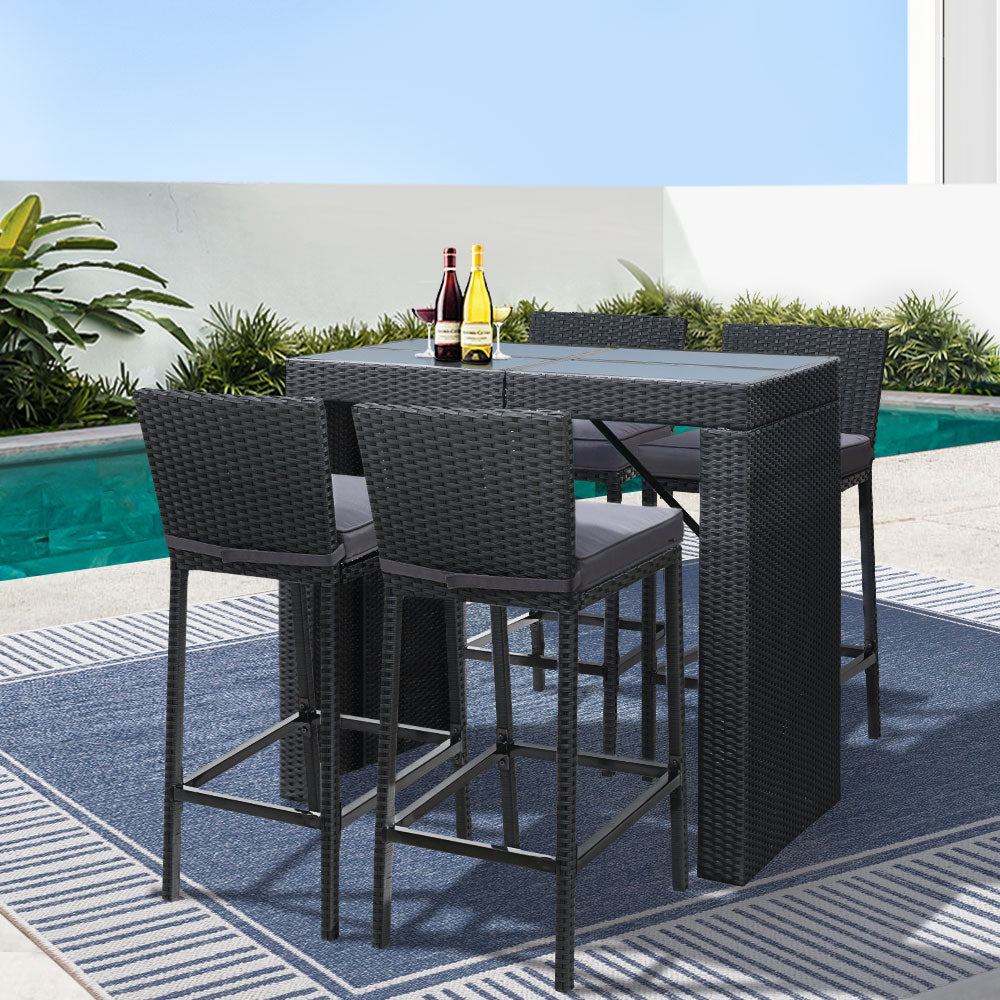 Gardeon Outdoor Bar Set Table Chairs Stools Rattan Patio Furniture 4 Seaters Gardeon