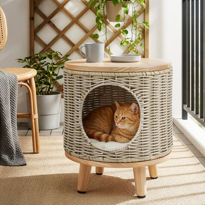 Gardeon Coffee Side Table Wicker Steel Desk Pet Bed Storage Outdoor Furniture