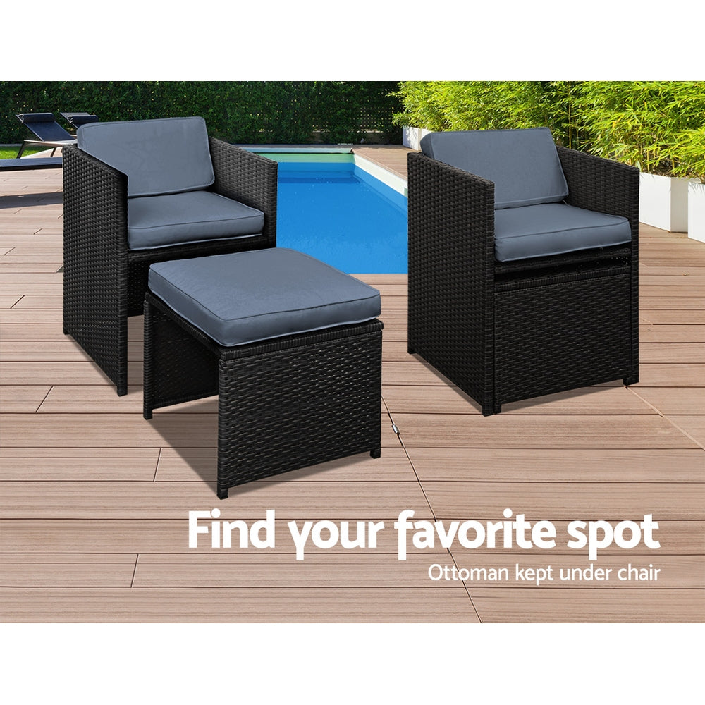 Gardeon 11 Piece PE Wicker Outdoor Dining Set - Black Gardeon