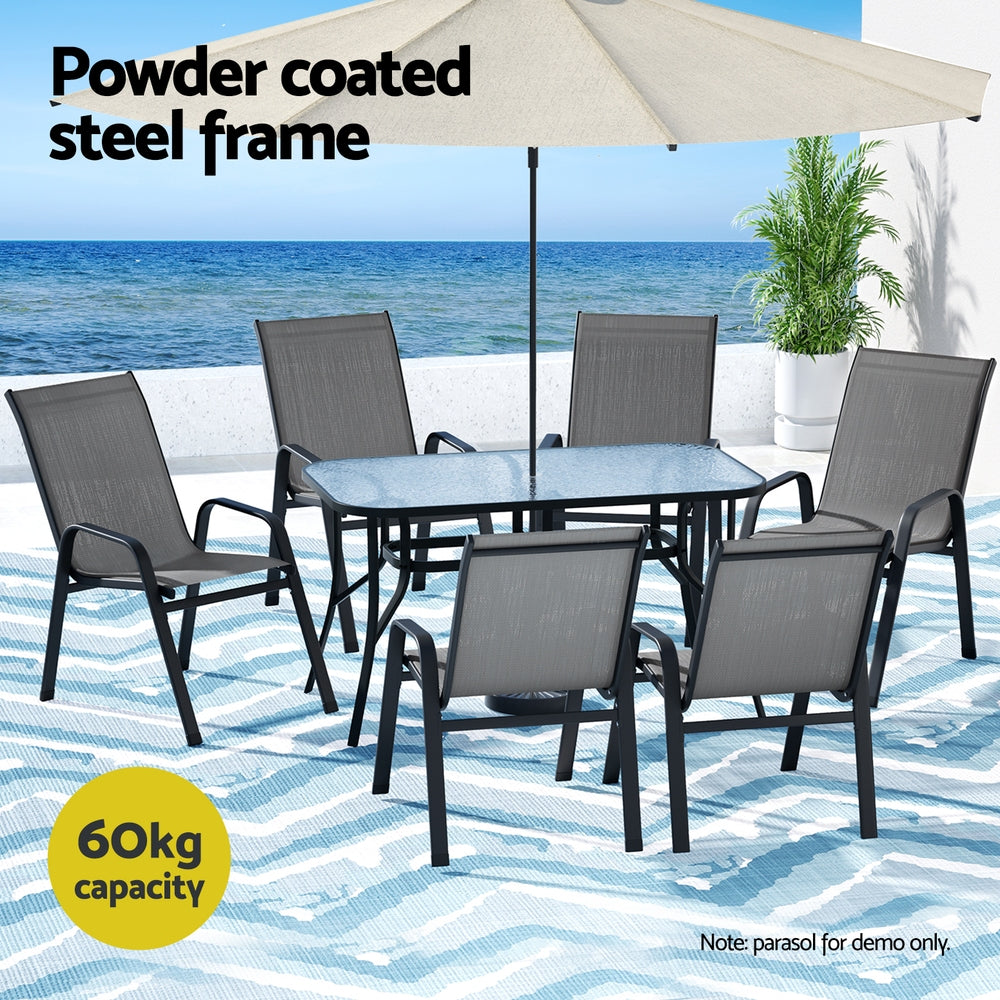 Gardeon 7PC Outdoor Dining Set Table and Chairs Patio Furniture Bistro Set Garden Grey Awezingly