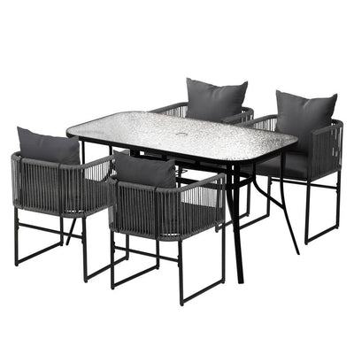 Gardeon 5PC Outdoor Dining Set Table and Chairs Patio Furniture Garden Bistro Set Black
