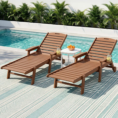 Gardeon Sun Lounge Lounger Table and Chairs Beach Chair HDPE Patio Outdoor Furniture Wheels Brown