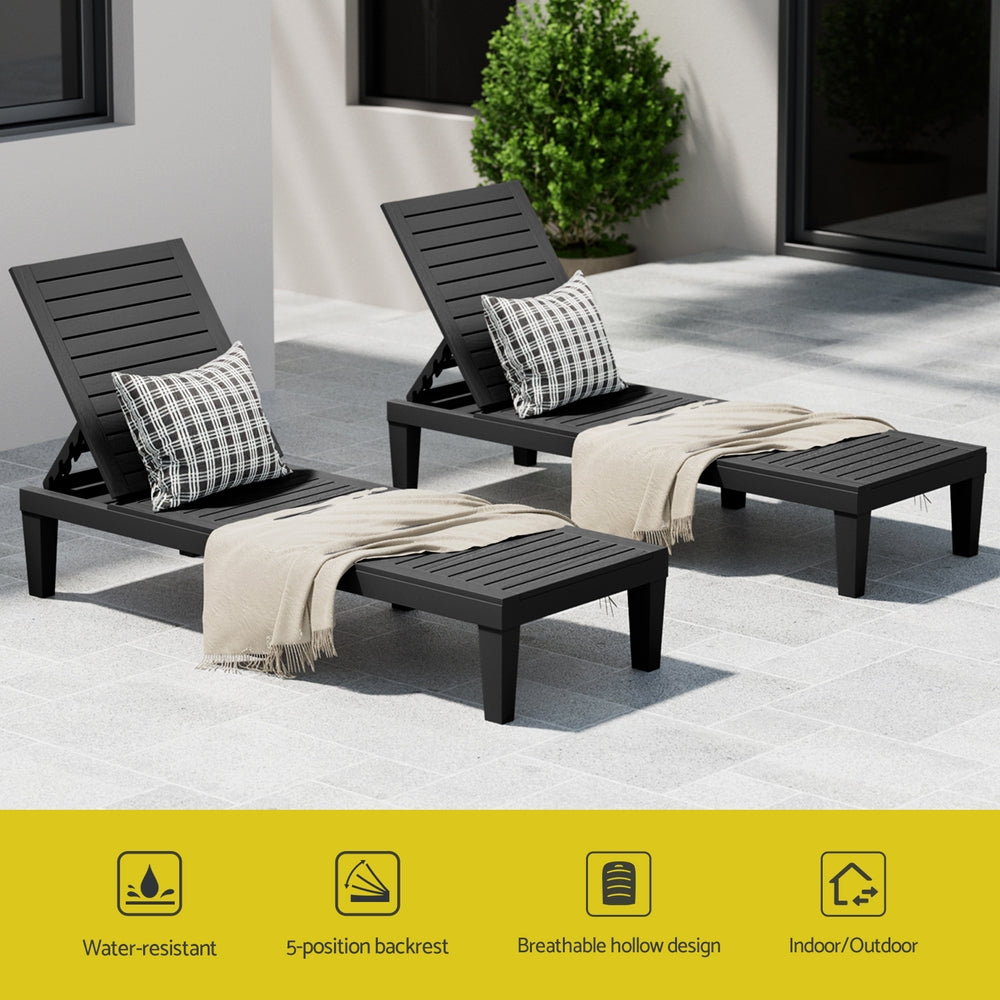 Gardeon Sun Lounge Adjustable Recliner Patio Outdoor Furniture Lightweight Black Awezingly