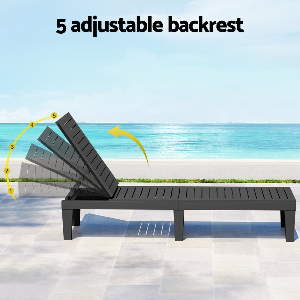 Gardeon Sun Lounge Adjustable Recliner Patio Outdoor Furniture Lightweight Black Awezingly