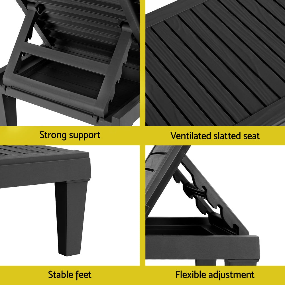 Gardeon Sun Lounge Adjustable Recliner Patio Outdoor Furniture Lightweight Black Awezingly