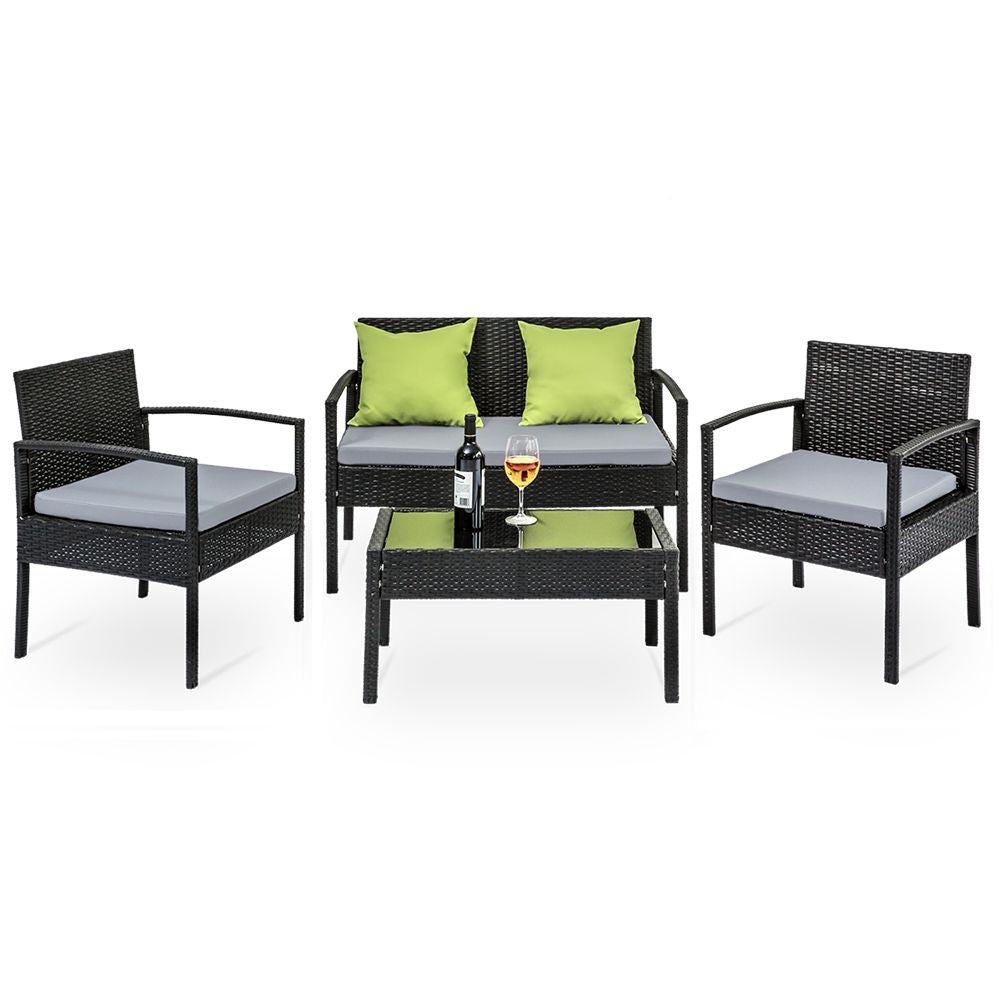 4 Seater Sofa Set Outdoor Furniture - Black Gardeon