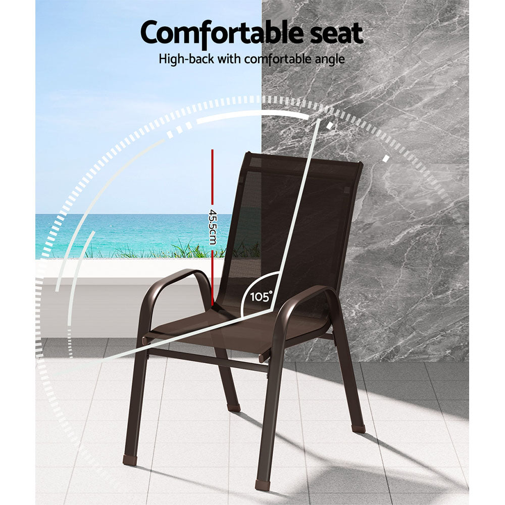 Gardeon 6pcs Outdoor Dining Chairs Stackable Chair Patio Garden Furniture Brown Gardeon