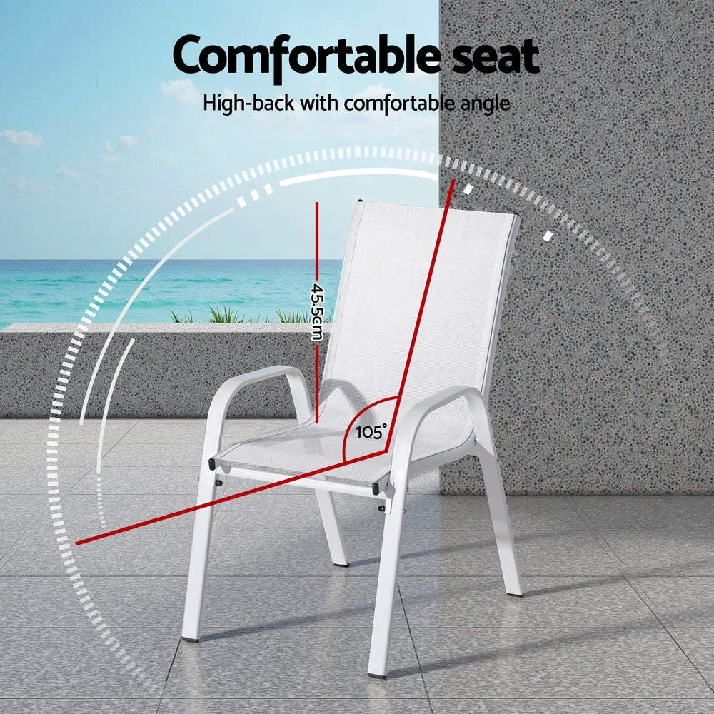 Gardeon 6PC Outdoor Dining Chairs Stackable Lounge Chair Patio Furniture White Awezingly