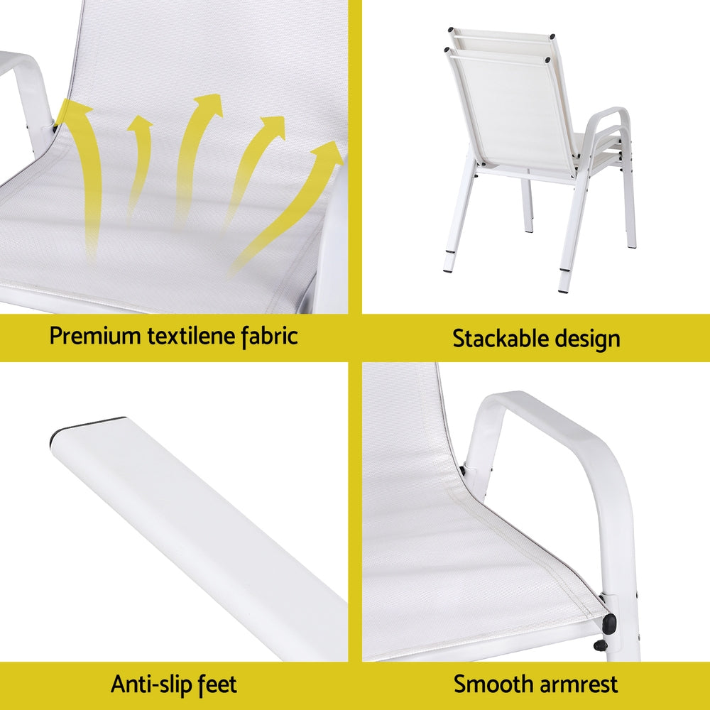 Gardeon 6PC Outdoor Dining Chairs Stackable Lounge Chair Patio Furniture White Awezingly