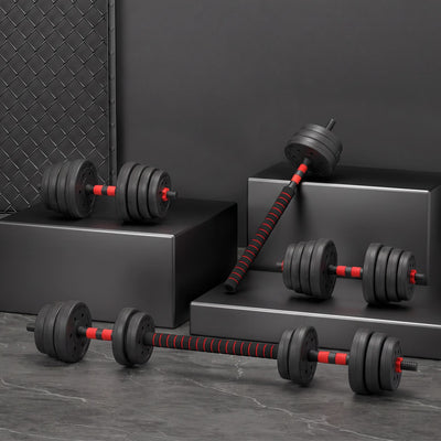 Everfit 30kg Adjustable Dumbbell Set 4in1 Barbell Weight Plates Home Workout