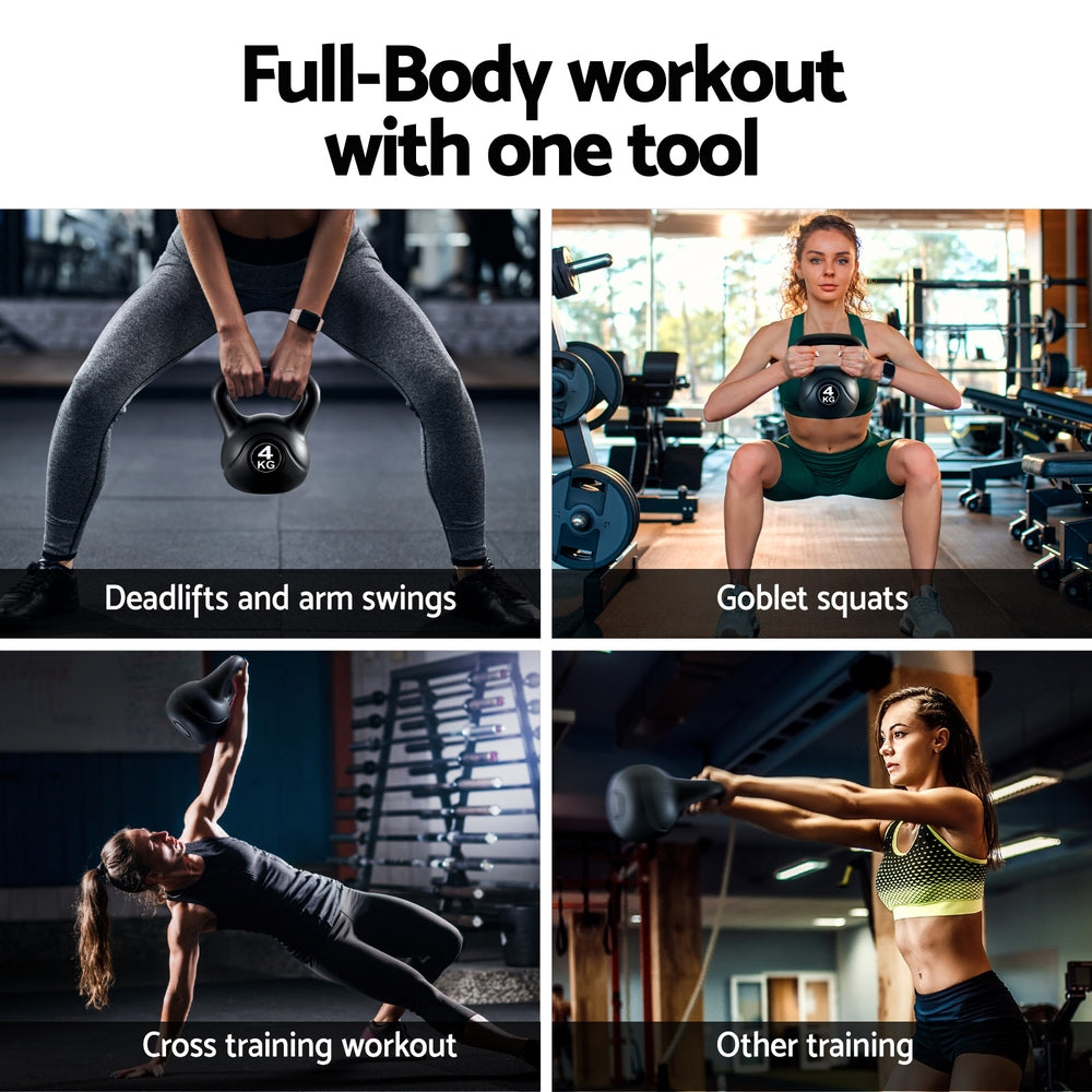 Everfit 4kg Kettlebell Set Weight Lifting Bench Dumbbells Kettle Bell Gym Home Everfit